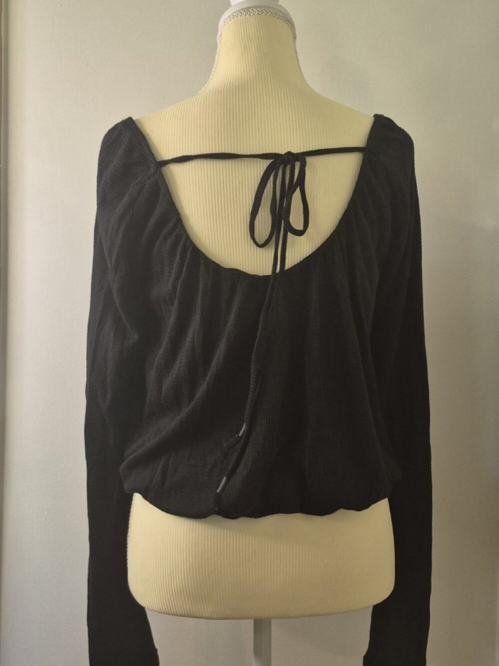 Free People‎ Bondi Thermal Crop Top Waffle Knit Back Tie Bubble Hem Minimalist